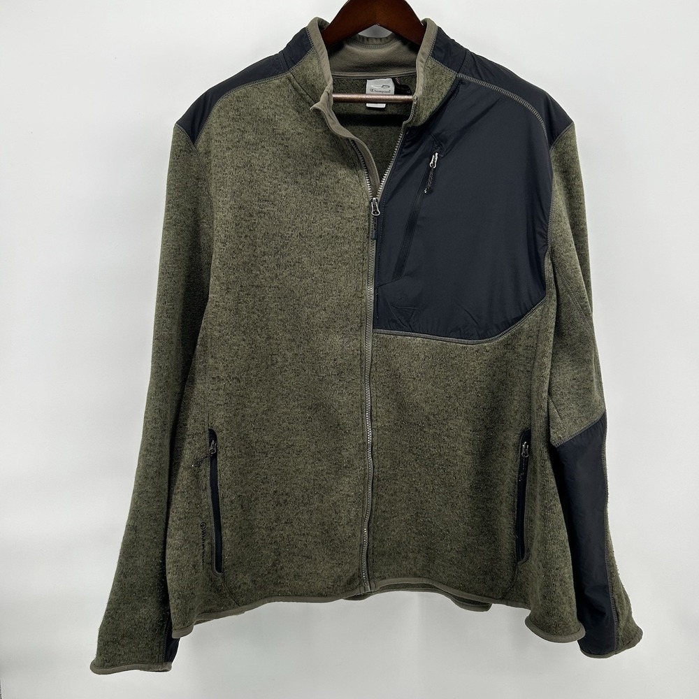 Champion Mens XXL Olive Sweater Fleece Full Zip Jacket Nylon Thumbholes Zip